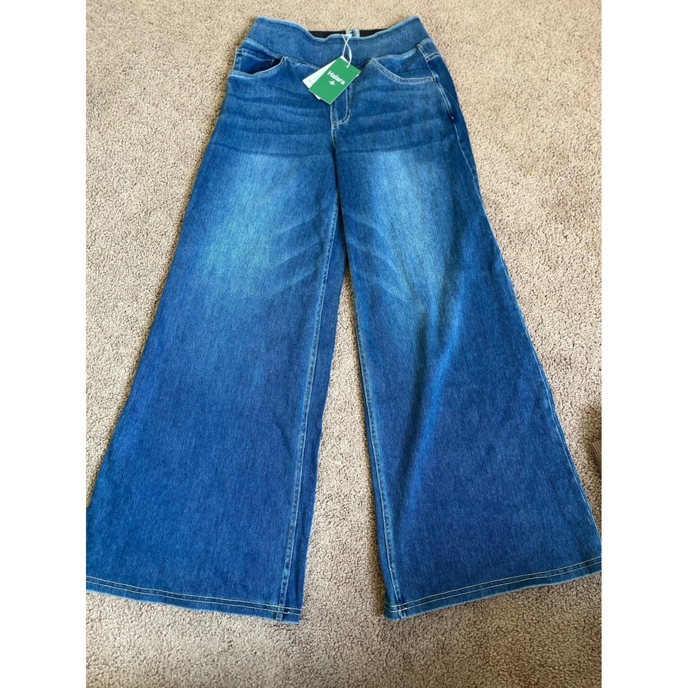 Halara Women Small Petite Wide Leg Denim Jeans High Rise Pull On Medium Wash